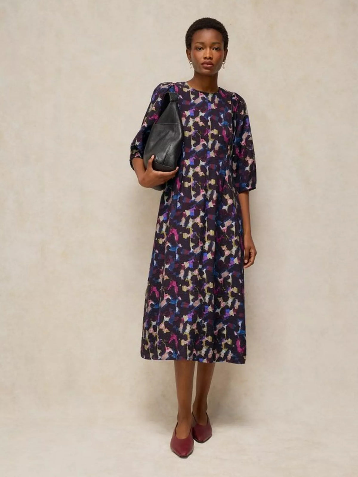 Emilia Long Sleeve Printed Dress in pink multi by White Stuff