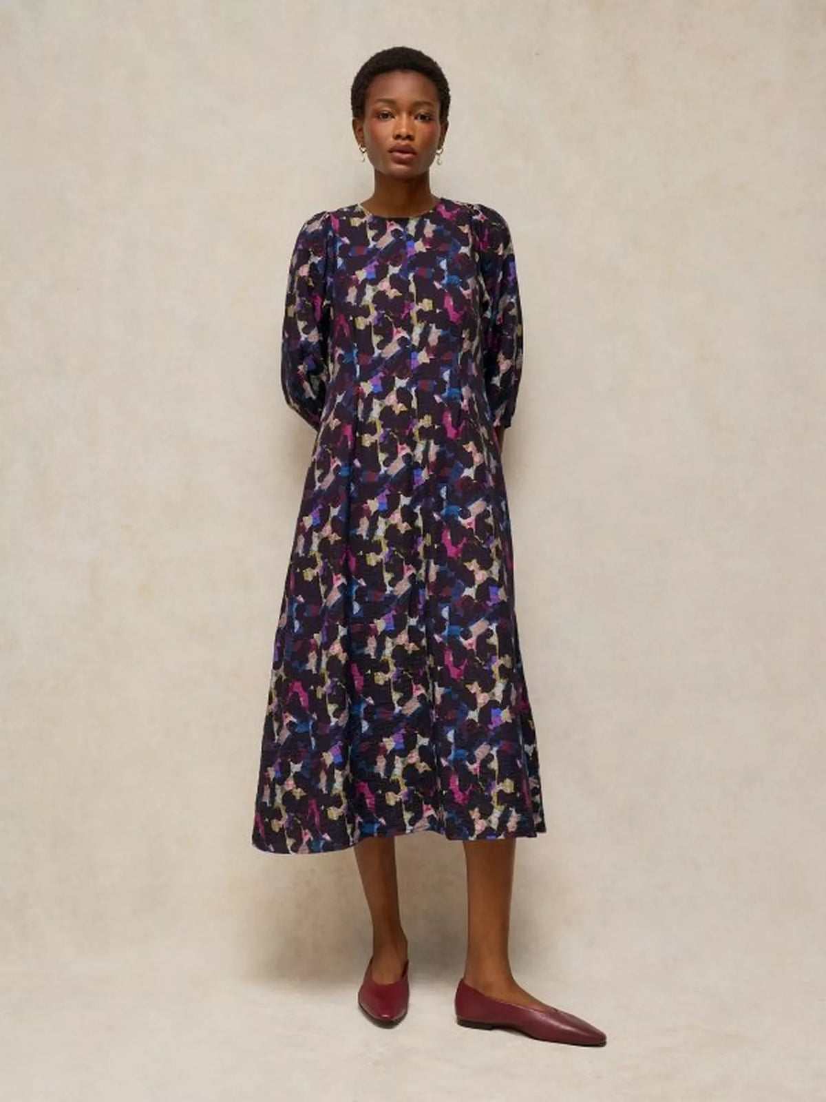 Emilia Long Sleeve Printed Dress in pink multi by White Stuff
