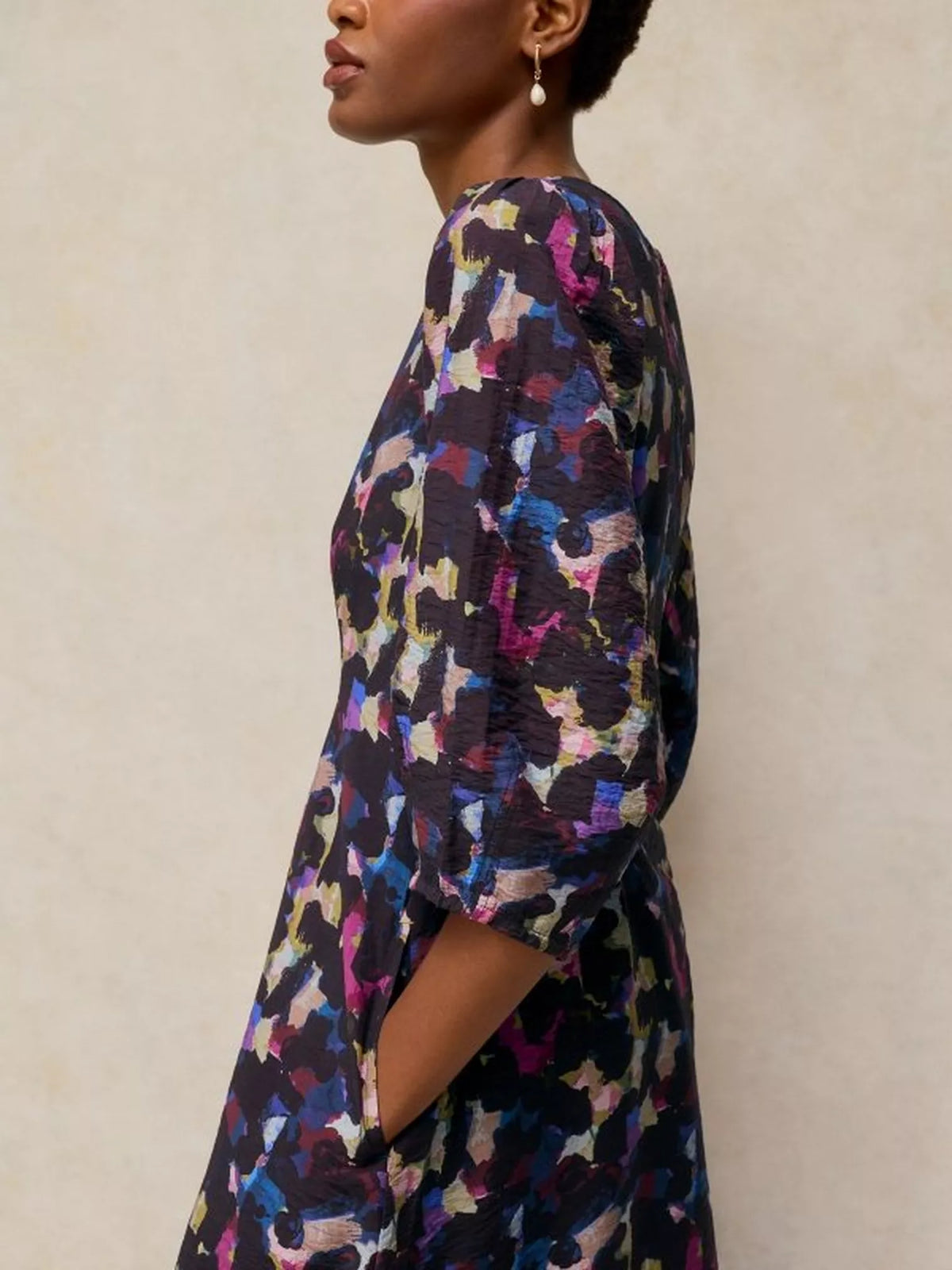 Emilia Long Sleeve Printed Dress in pink multi by White Stuff