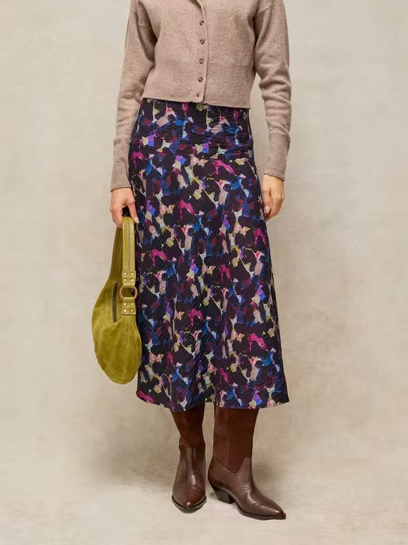 Gianna Bias Printed Skirt in pink multi by White Stuff