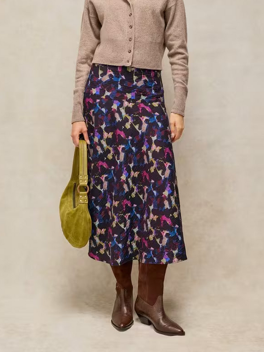 Gianna Bias Printed Skirt in pink multi by White Stuff