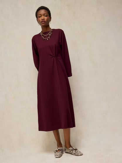 Gracie Twist Jersey Dress in dark plum by White Stuff