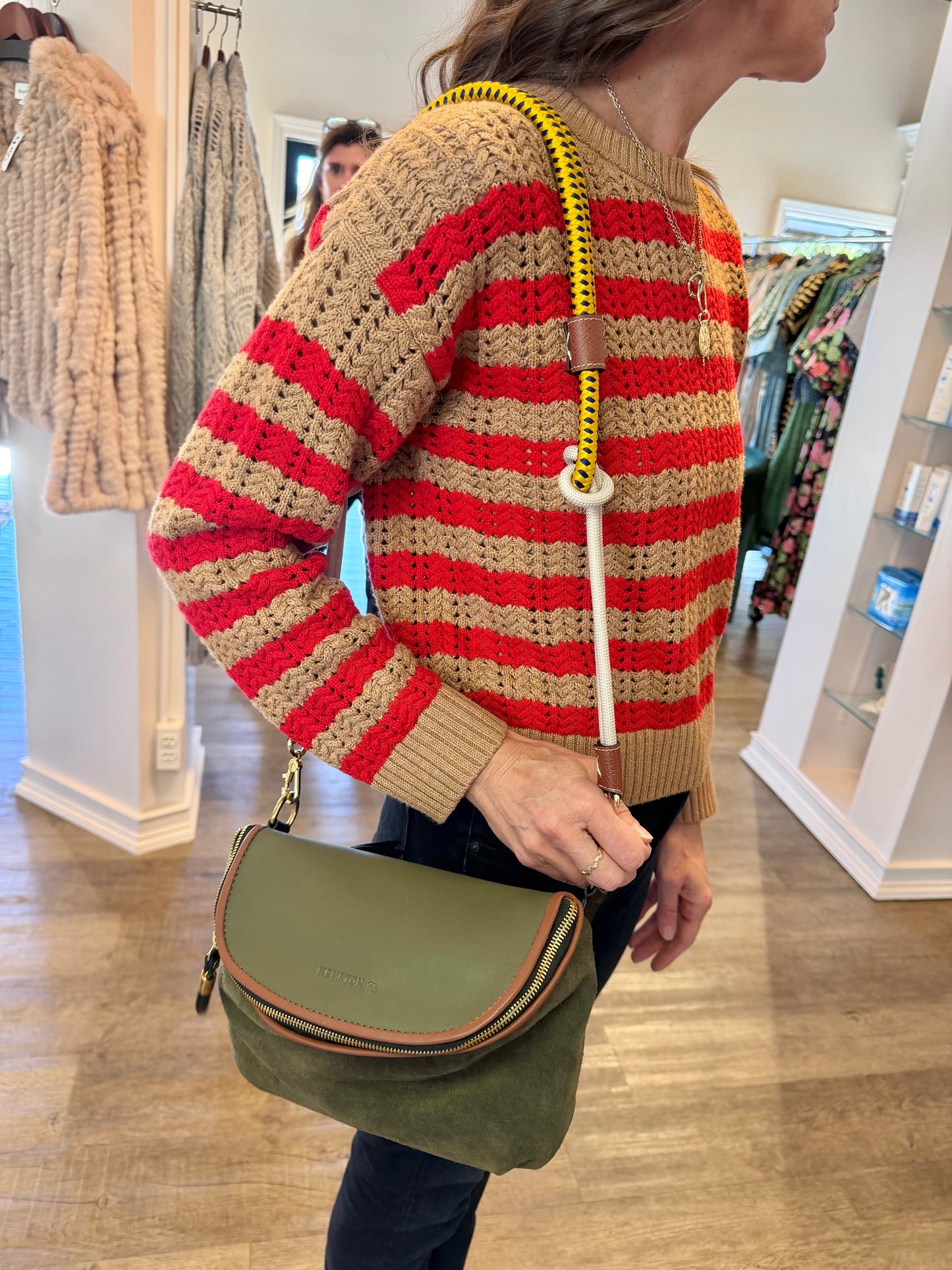 Braided Nylon Strap in yellow rope with brown mesh leather