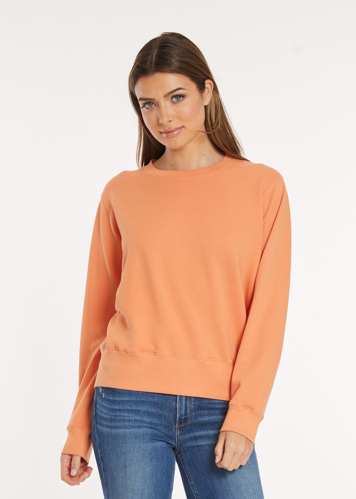 Open Crew Neck Pullover in apricot brandy by Mododoc