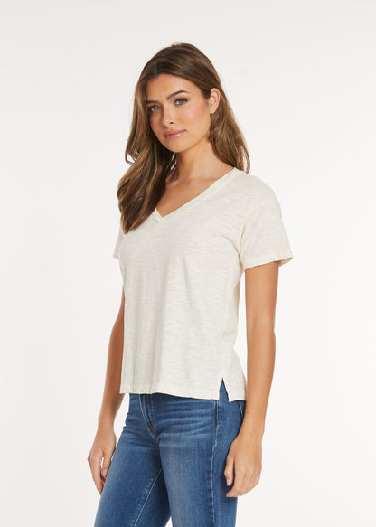 Short Sleeve V-Neck Boxy Tee in milk frost by Mododoc