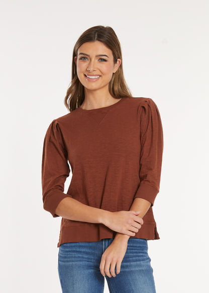 3/4 Pleated Sleeve Pullover Tee in maple syrup by Mododoc
