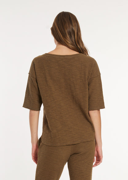 Elbow Sleeve Curve Hem Top in cloud fern by Mododoc