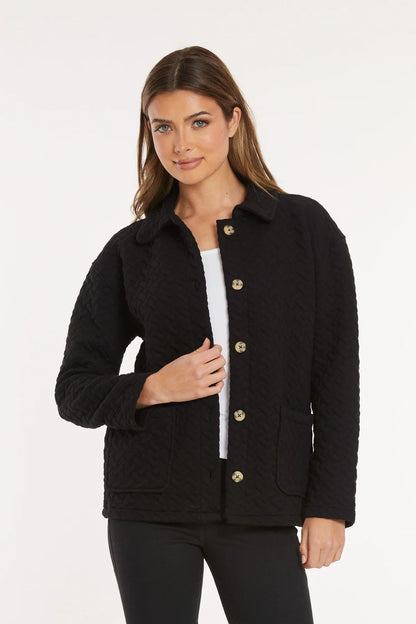Quilted Long Sleeve Cardigan with Buttons in black by Mododoc