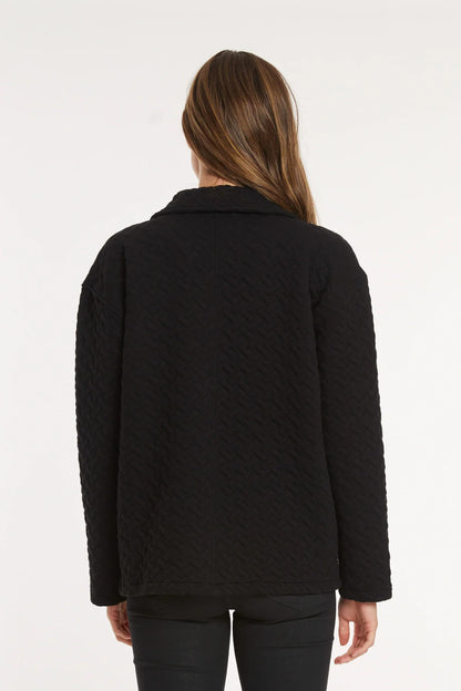 Quilted Long Sleeve Cardigan with Buttons in black by Mododoc