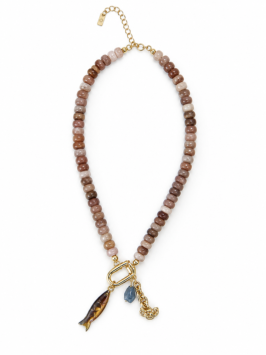 Hooked On You Beaded Necklace in brown by Farrah B