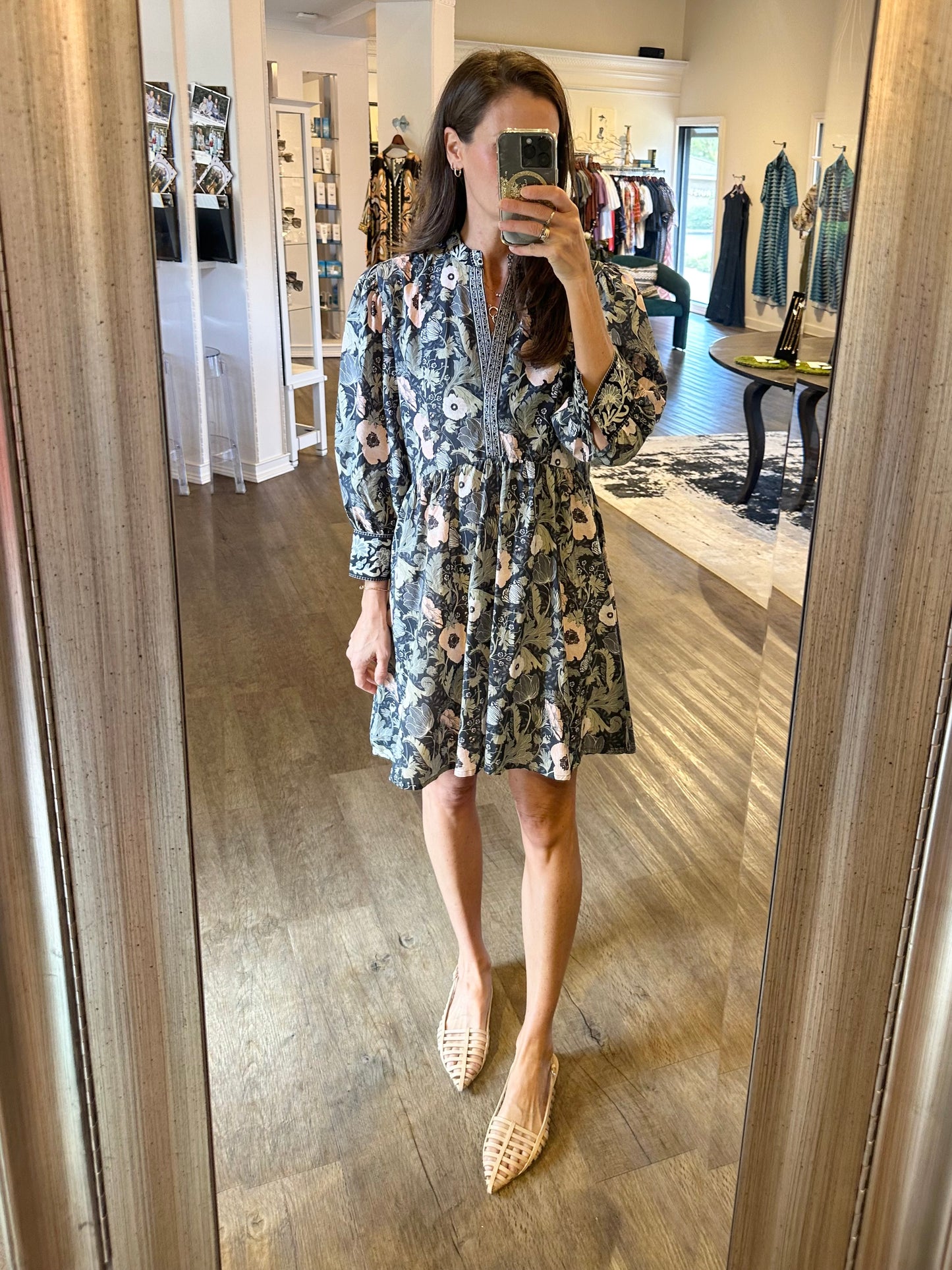 Leonor Long Sleeve Short Dress in moss by Bindu