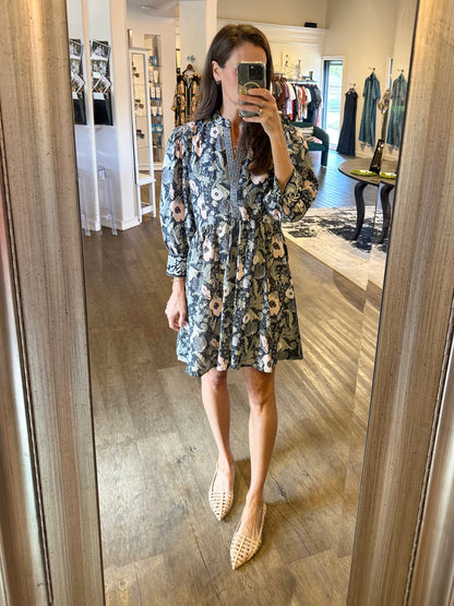 Leonor Long Sleeve Short Dress in moss by Bindu