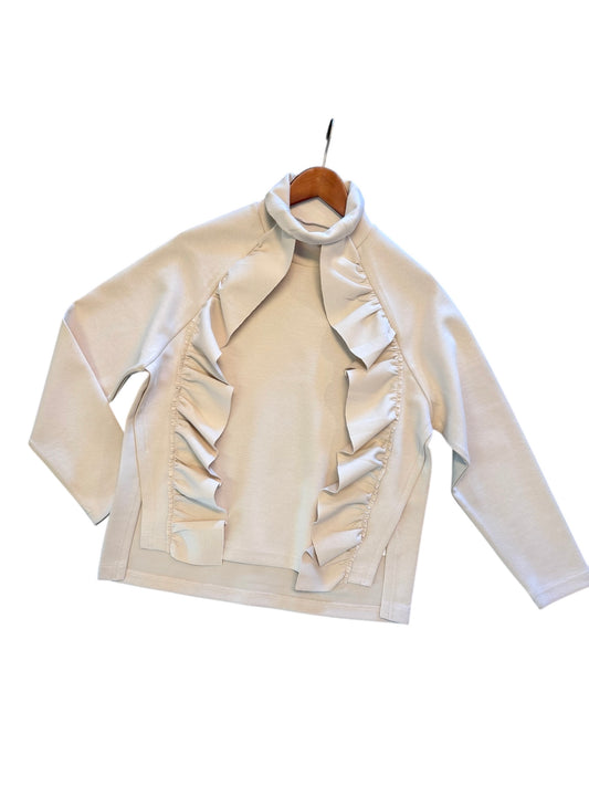 Ruffle High Neck Scuba Top in ivory by Psophia