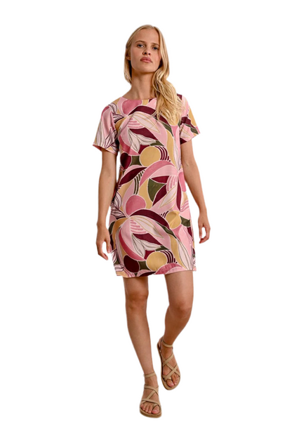 Short Sleeve Printed Shift Dress in light pink by Molly Bracken