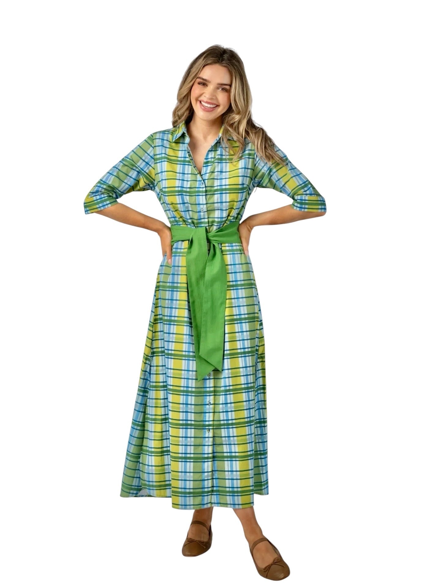 Eloise Maxi Dress in green mystic plaid by Beau & Ro