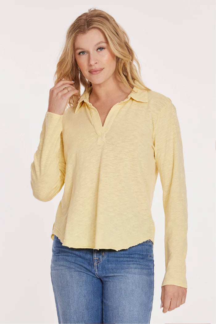 Long Sleeve Easy Polo Tee in swiss coffee by Mododoc