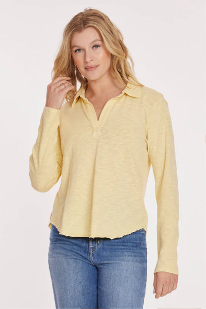 Long Sleeve Easy Polo Tee in swiss coffee by Mododoc