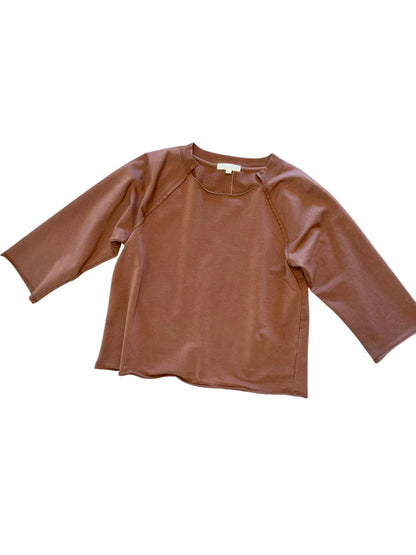 3/4 Sleeve Open Neck Swing Sweatshirt in unearthed by Mododoc