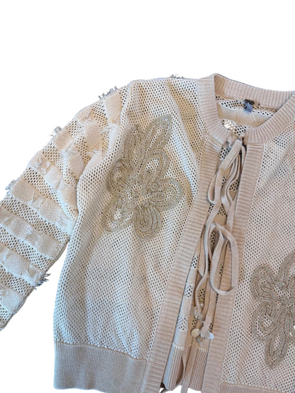 Jeney Tie Front Cardigan in ivory by Blank