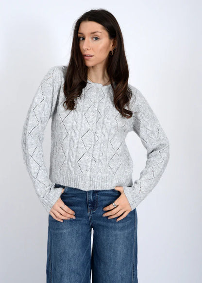 Jocasta Long Sleeve Crew Neck Cardigan in grey cloud by RD