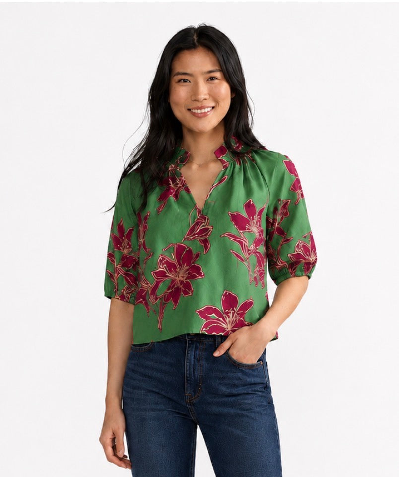 Trish Printed Top in verde ochid by Double A