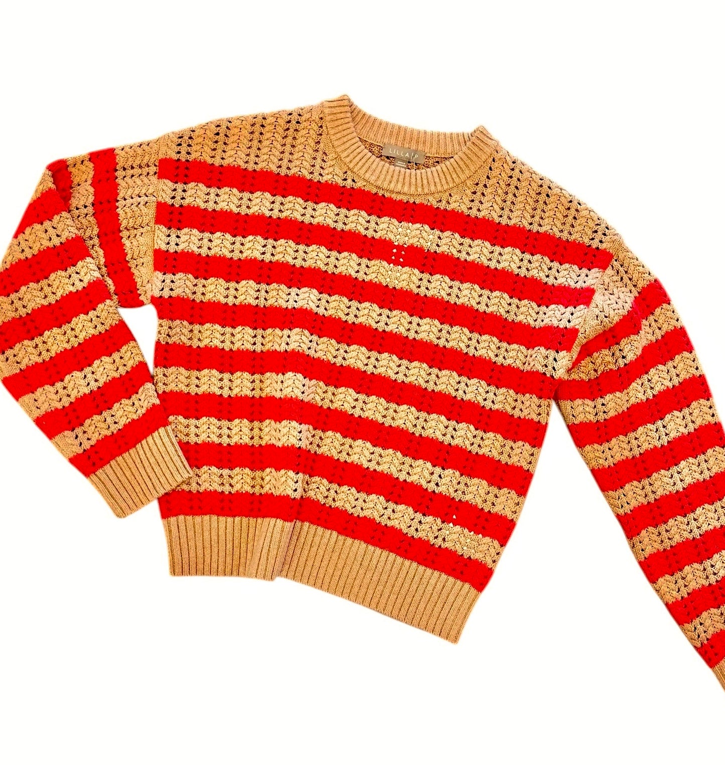 Stripe Stitch Sweater in acorn/scarlet by Lilla P