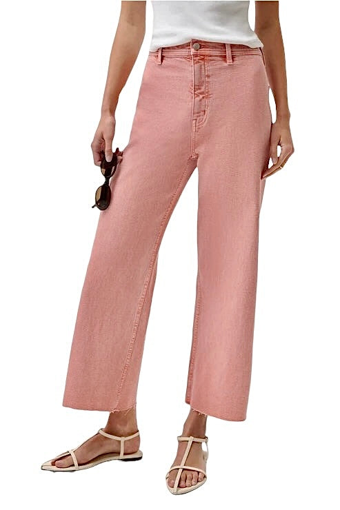 Penny High Rise Wide Leg Crop Jean in coral rose by Pistola