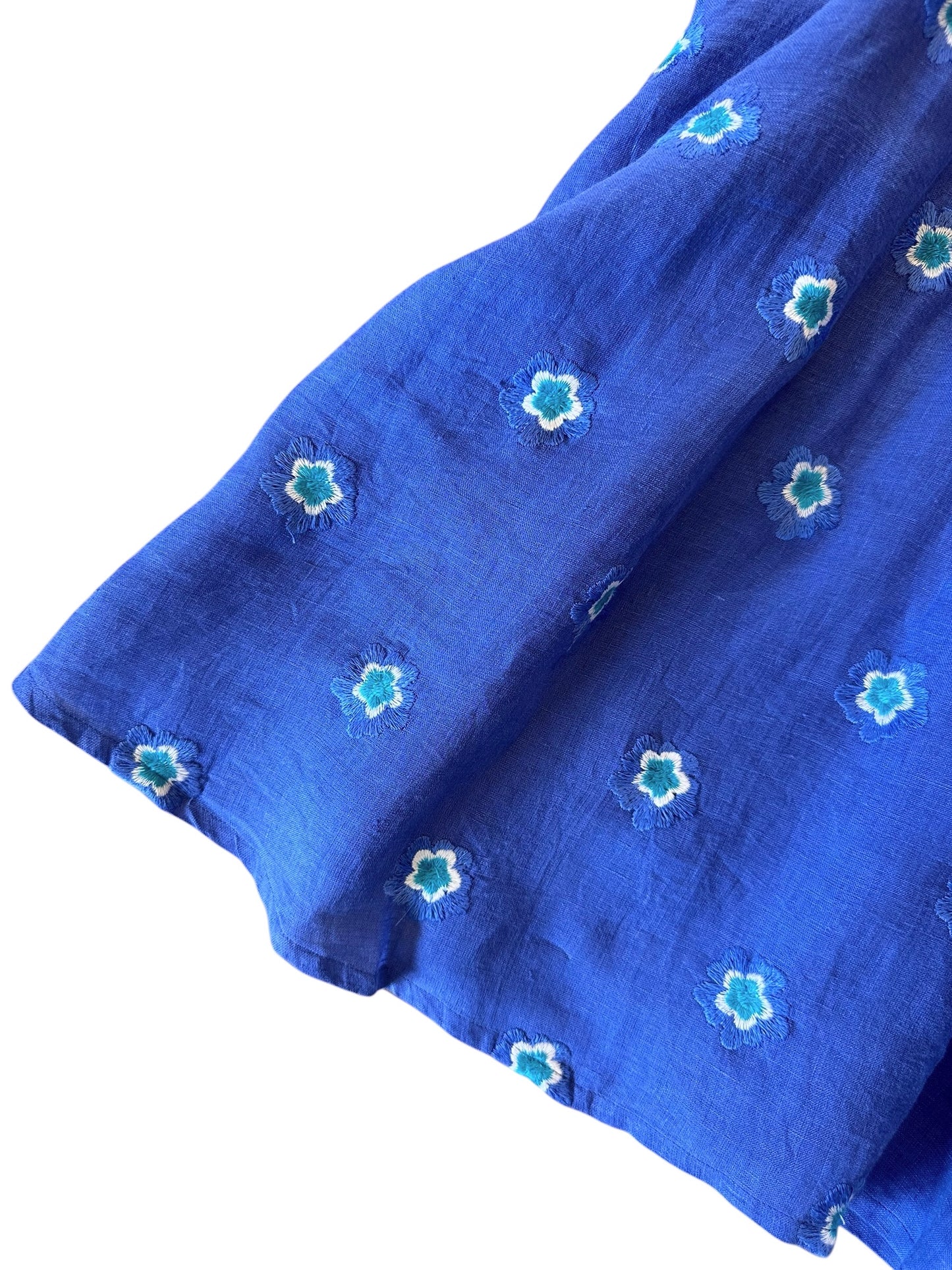 Apple Embroidered Flowers Linen Dress in blue/petrol by Nimo