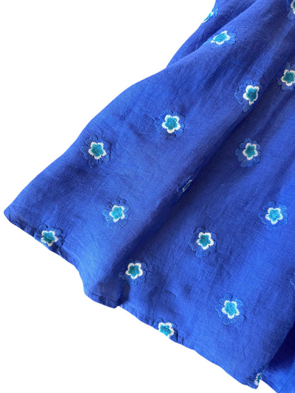 Apple Embroidered Flowers Linen Dress in blue/petrol by Nimo