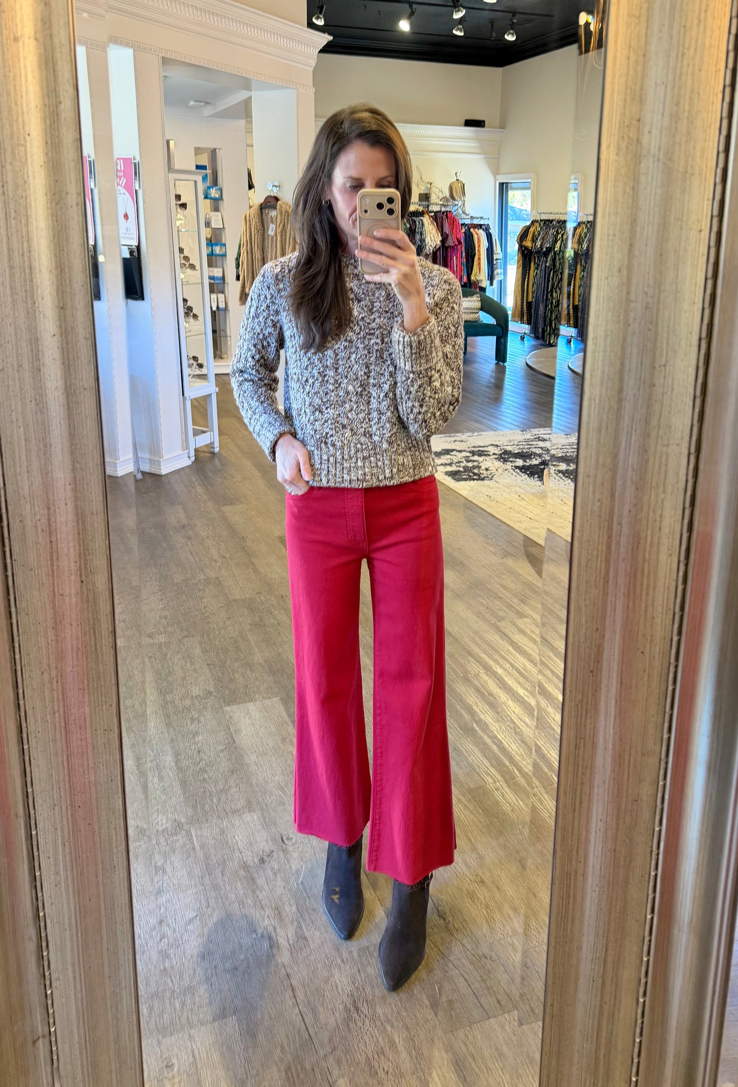 Meg High Rise Wide Leg Raw Hem in ruby red by KUT