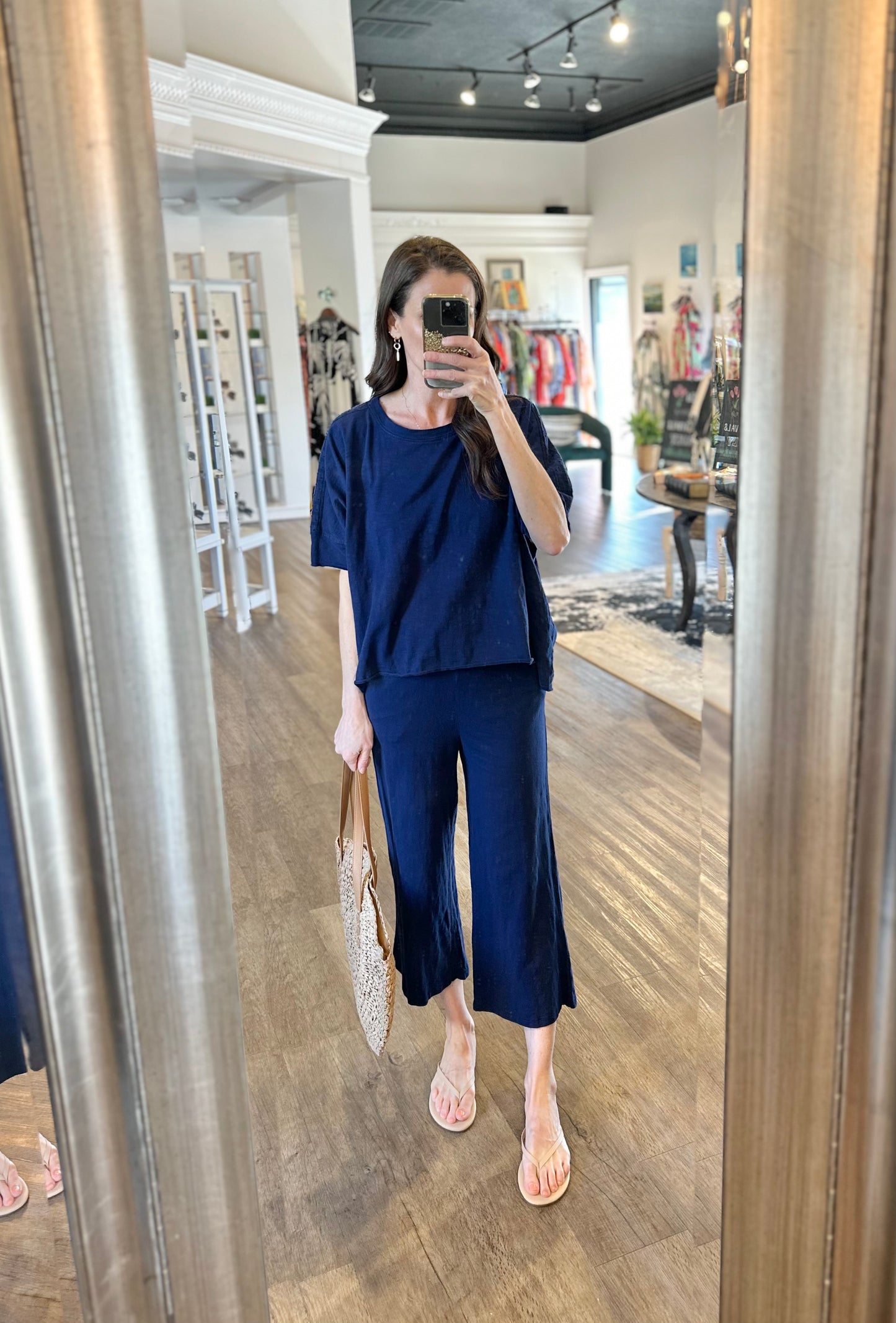 Wide Leg Cropped Pants in navy licorice by Mododoc