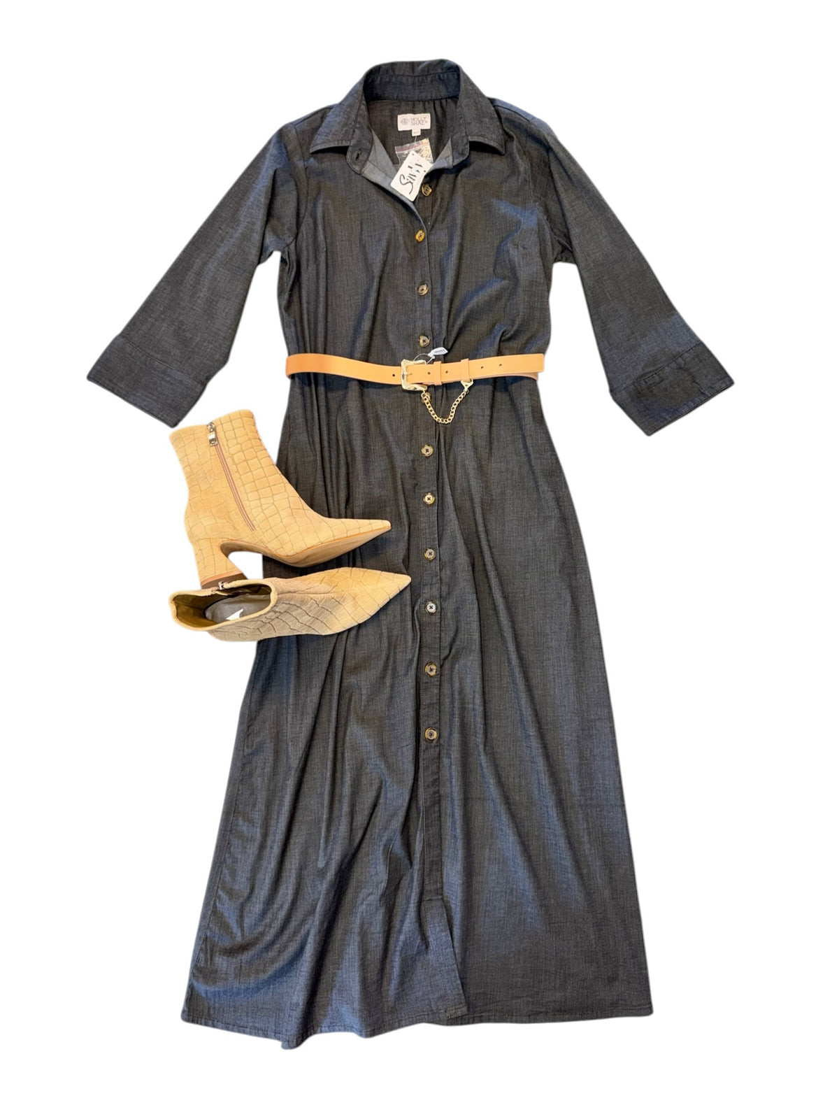 Adele Washed Denim Dress in black by Holly Shae
