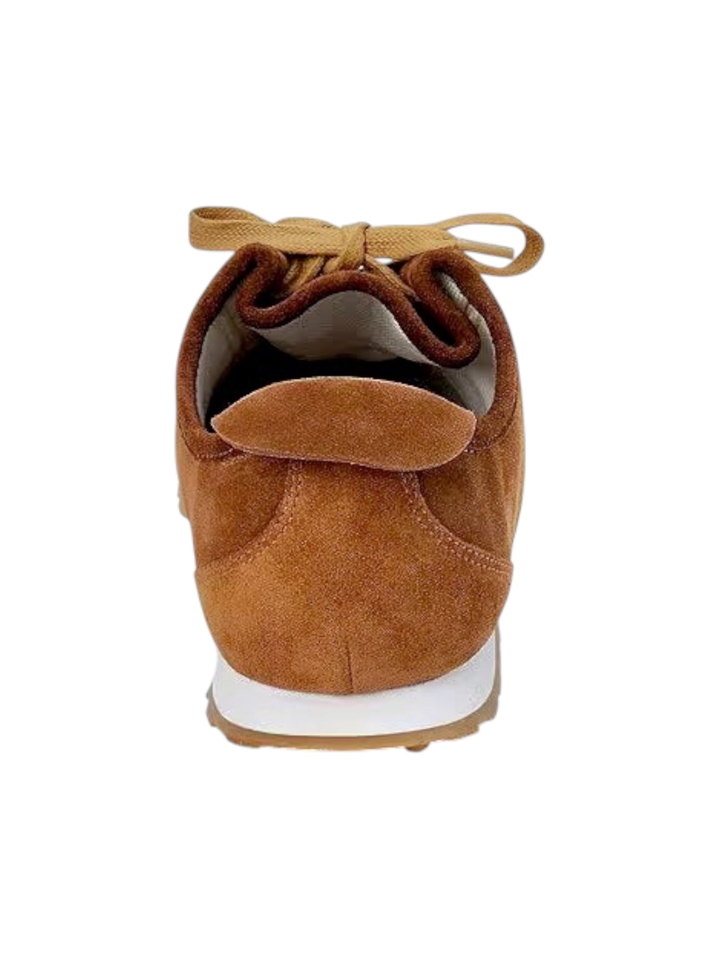 back of brown suede sneaker