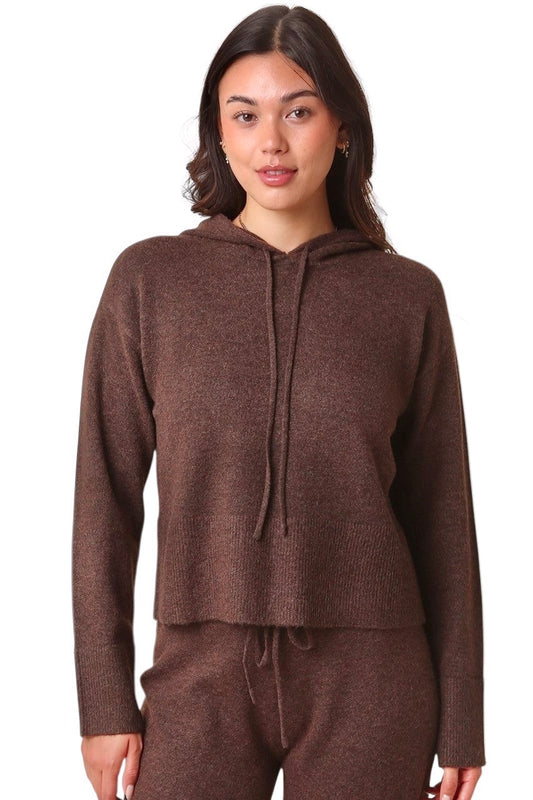 Alexis Knit Hoodie in brown by Olivaceous