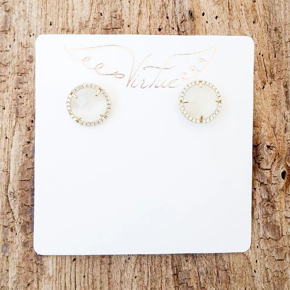 Gemstone Studs in white by Virtue
