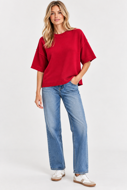 Boxy Crew Sweater in red by J.Society