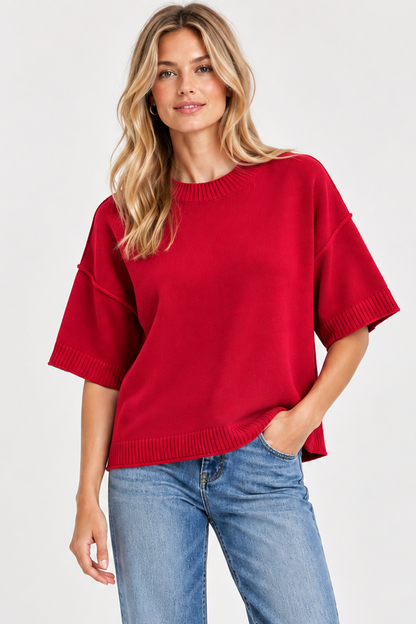 Boxy Crew Sweater in red by J.Society