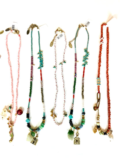 Beaded Charm Necklace in multi by Meredith Waterstraat
