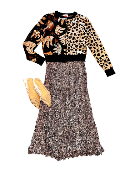 Baby Leopard Pleated Maxi Skirt in pink by Farm Rio