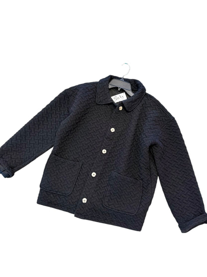 Quilted Long Sleeve Cardigan with Buttons in black by Mododoc