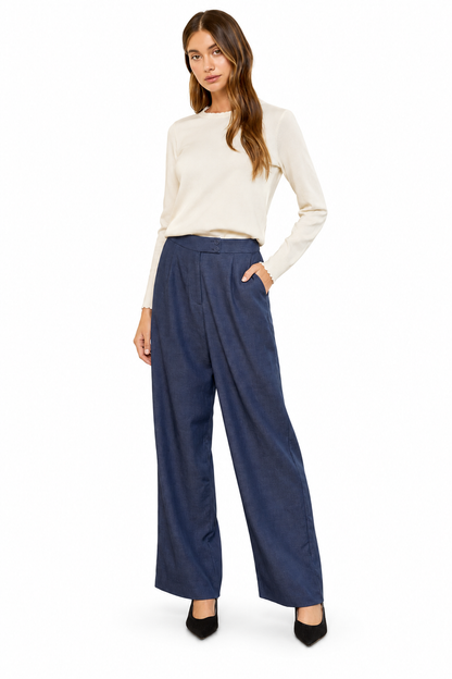 Ruched Sleeve Blazer in dark denim by Skies Are Blue