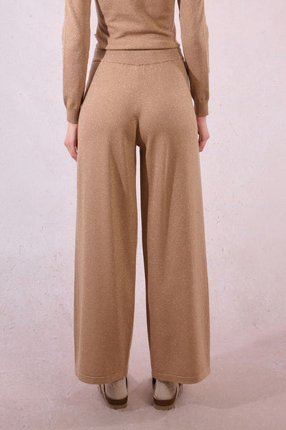 Wide Leg Knit Pant in golden beige by Molly Bracken