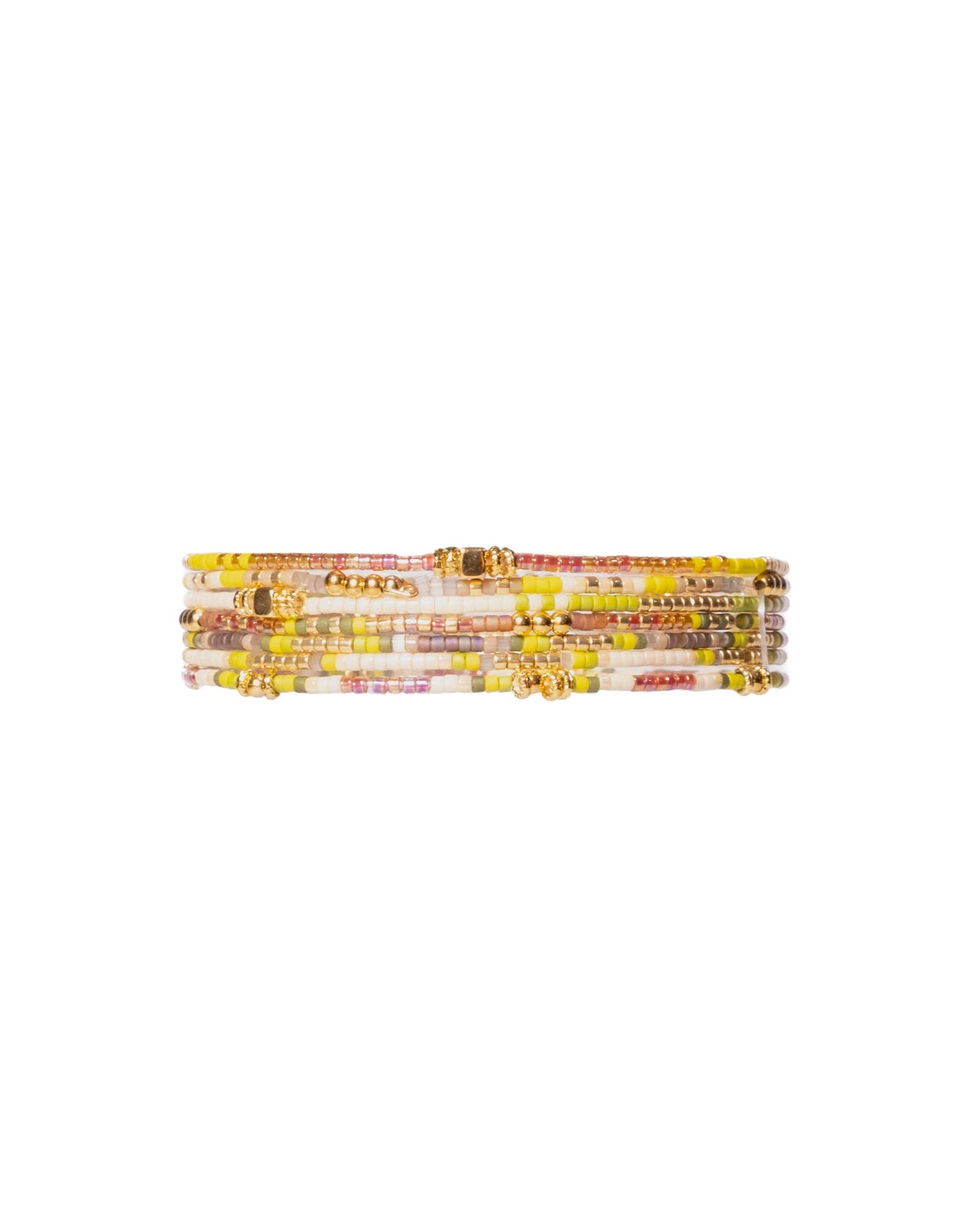 Set/7 Miyuki Beaded Stretch Bracelets (Citron/Tan/Cream)