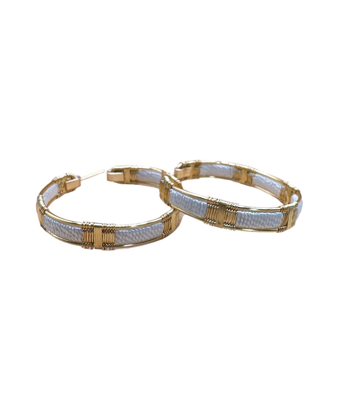 Handwoven Wire and Cord Everyday Hoop Earrings in white by Mayana