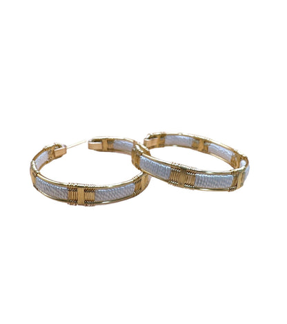 Handwoven Wire and Cord Everyday Hoop Earrings in white by Mayana
