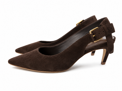 Irida Sling Back Leather Suede Heel in brown by Carrano