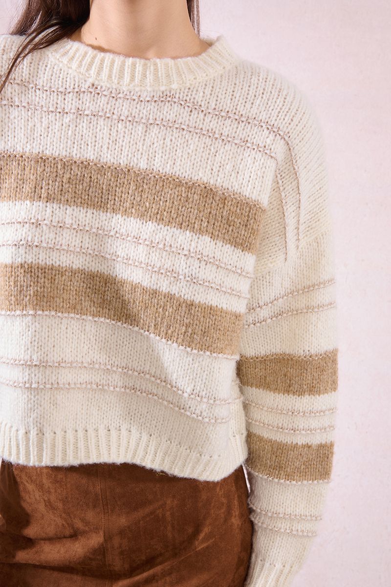 Stripe Sweater in off white/beige by Molly Bracken