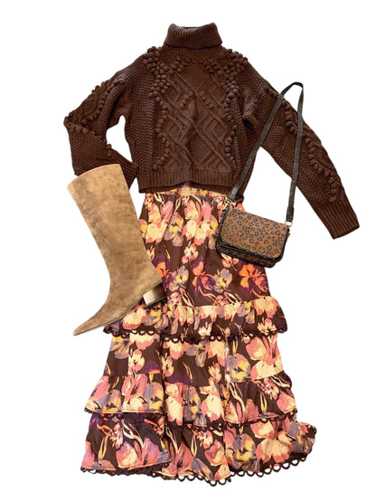 Georgia Midi Skirt in brown floral by Allison