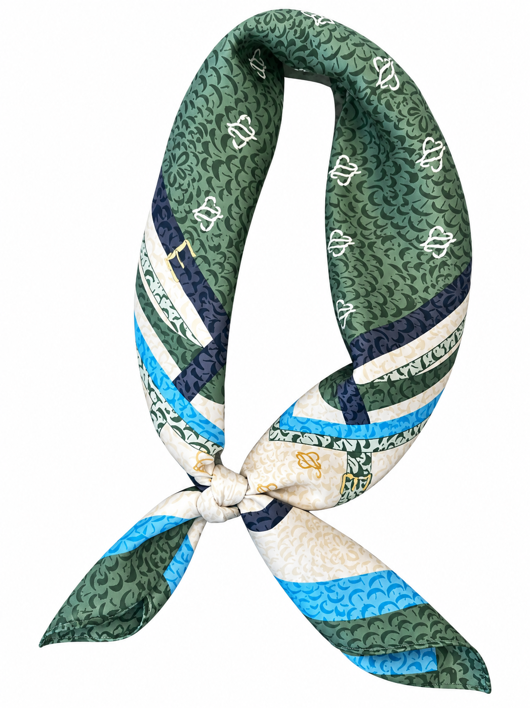 Multi Printed Silky Bandana scarf in green
