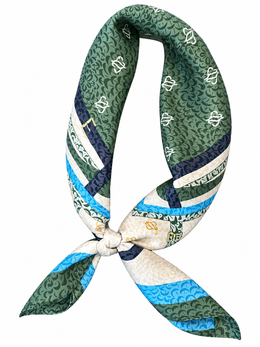 Multi Printed Silky Bandana scarf in green